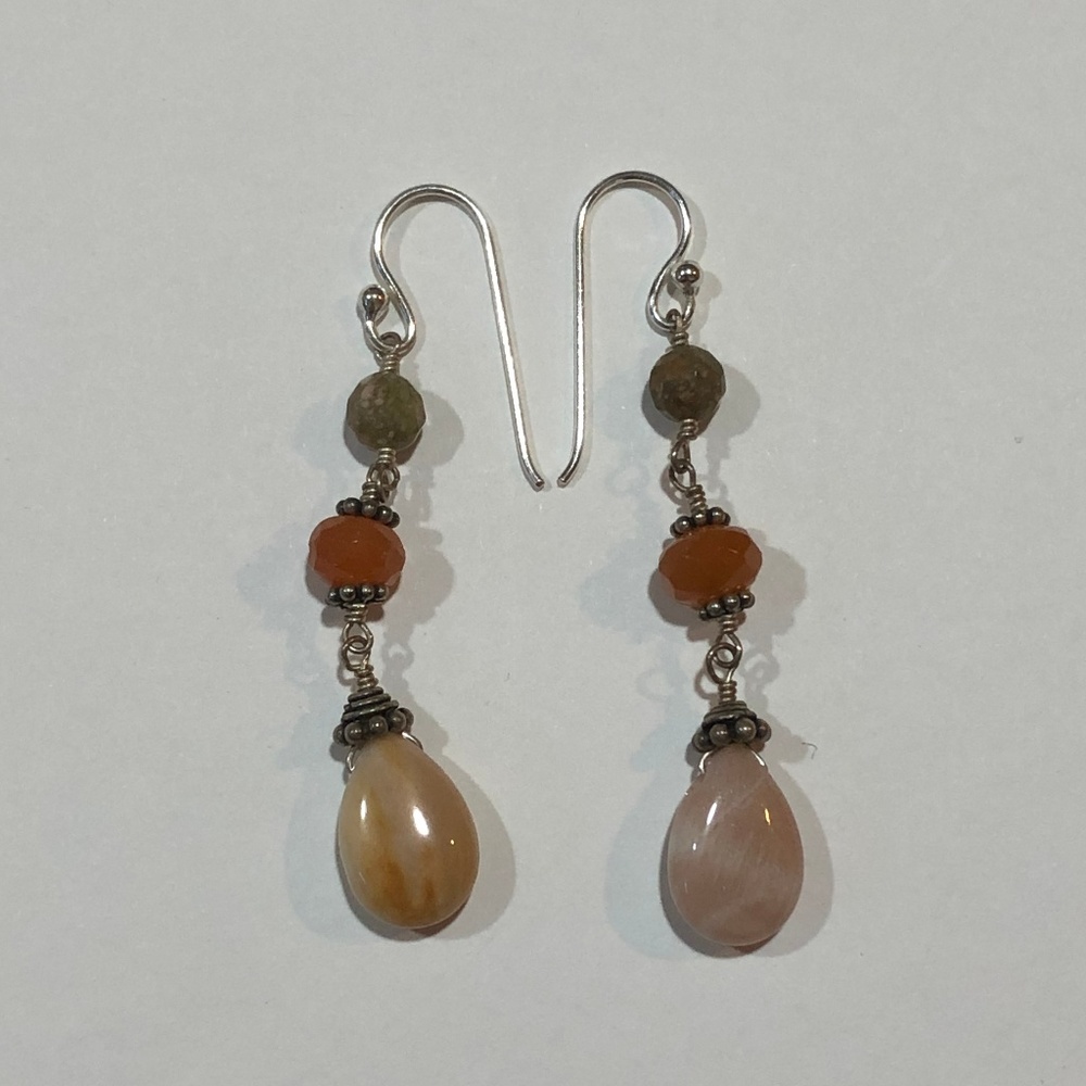 Sterling Silver Natural Stones Teardrop Earrings